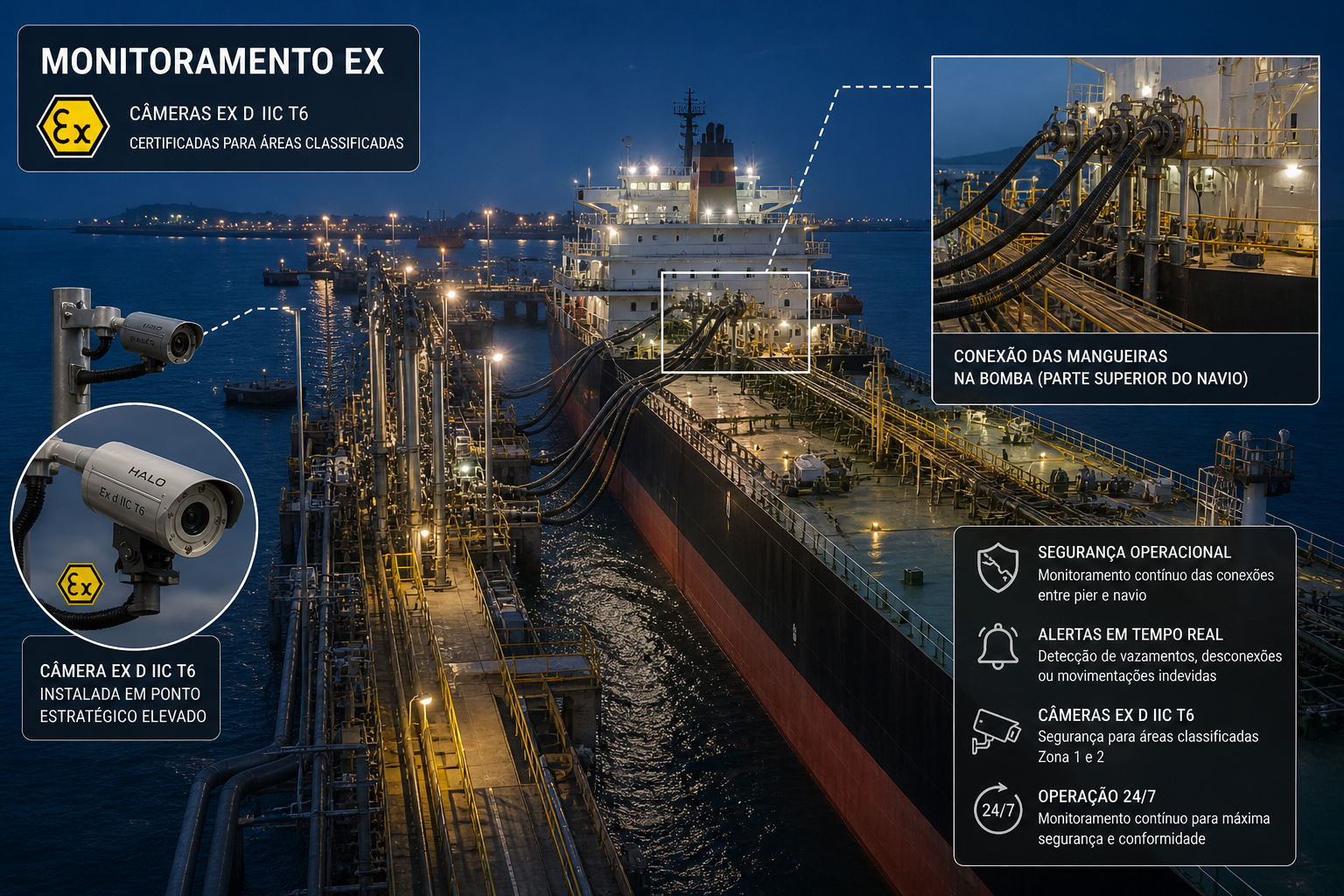 Monitoramento EX de mangueiras entre píer e navio